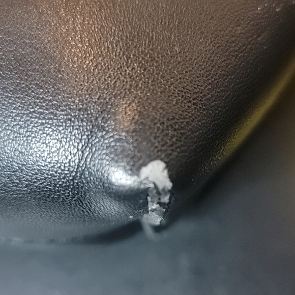 Black Bag w Strap Deep w/wooden handles.  Worn in some spots. Good condition. - Picture 7 of 10